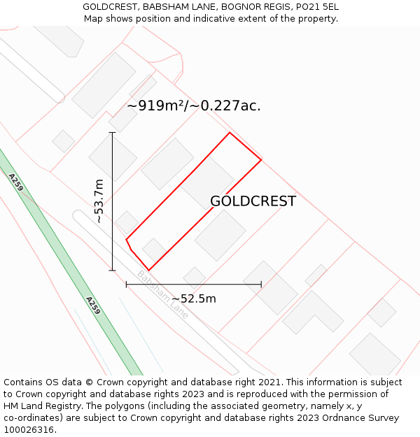 GOLDCREST, BABSHAM LANE, BOGNOR REGIS, PO21 5EL: Plot and title map