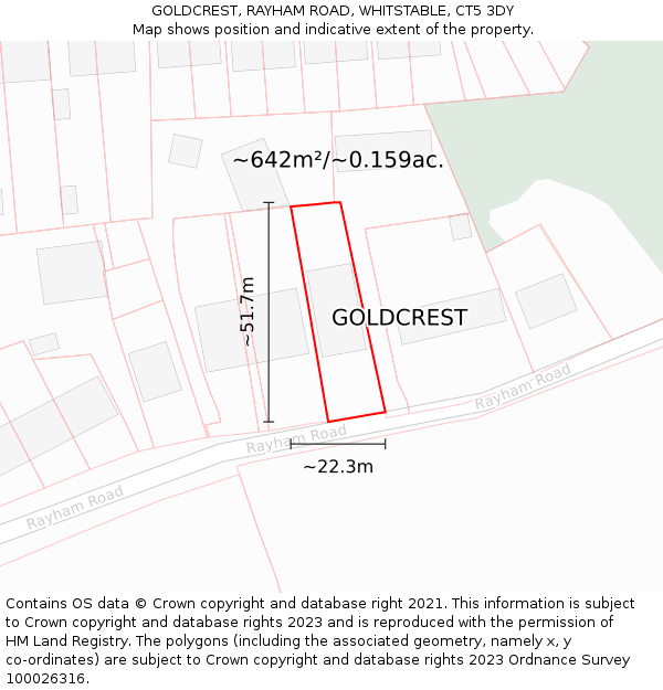 GOLDCREST, RAYHAM ROAD, WHITSTABLE, CT5 3DY: Plot and title map