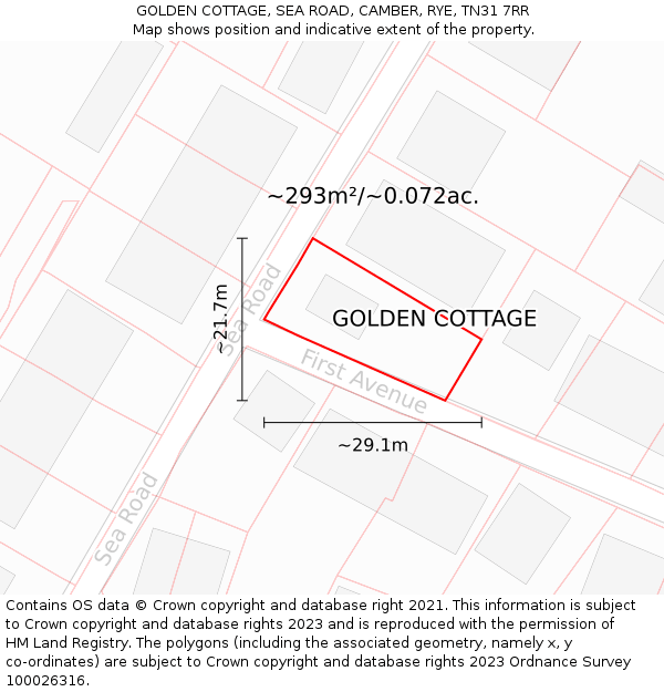 GOLDEN COTTAGE, SEA ROAD, CAMBER, RYE, TN31 7RR: Plot and title map