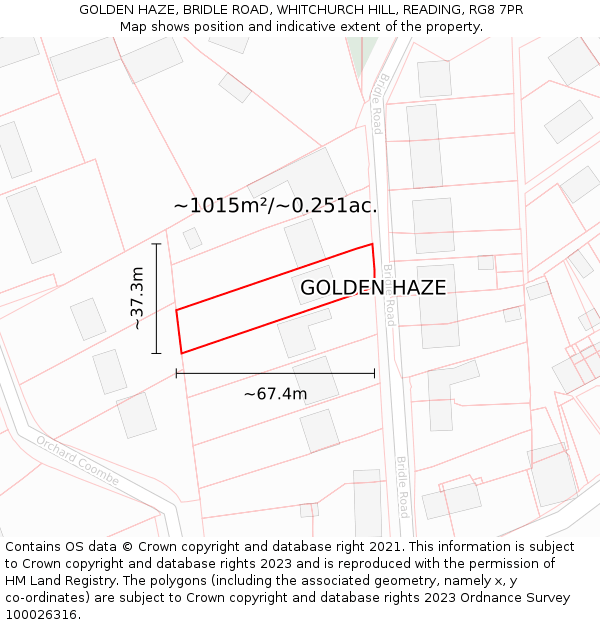 GOLDEN HAZE, BRIDLE ROAD, WHITCHURCH HILL, READING, RG8 7PR: Plot and title map