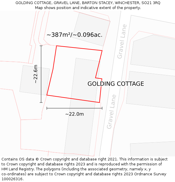 GOLDING COTTAGE, GRAVEL LANE, BARTON STACEY, WINCHESTER, SO21 3RQ: Plot and title map