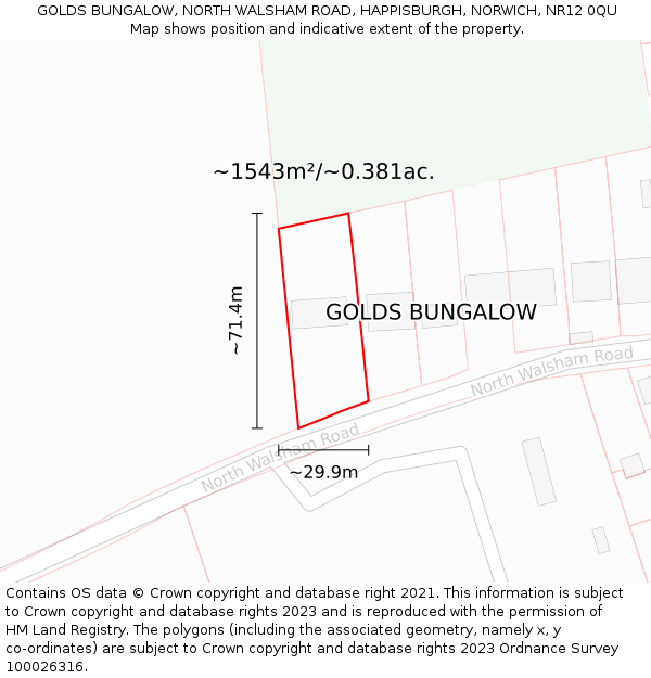 GOLDS BUNGALOW, NORTH WALSHAM ROAD, HAPPISBURGH, NORWICH, NR12 0QU: Plot and title map