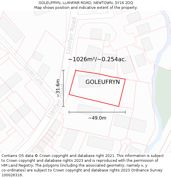 GOLEUFRYN, LLANFAIR ROAD, NEWTOWN, SY16 2DQ: Plot and title map