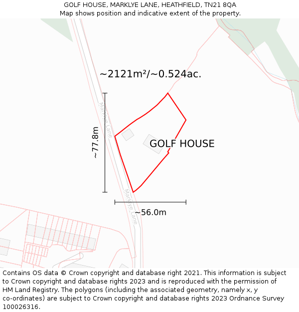 GOLF HOUSE, MARKLYE LANE, HEATHFIELD, TN21 8QA: Plot and title map