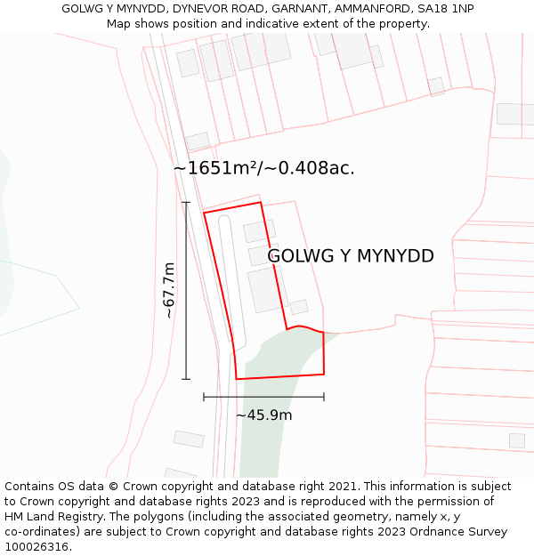 GOLWG Y MYNYDD, DYNEVOR ROAD, GARNANT, AMMANFORD, SA18 1NP: Plot and title map