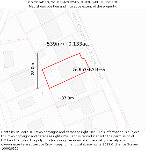 GOLYGFADEG, GOLF LINKS ROAD, BUILTH WELLS, LD2 3NF: Plot and title map