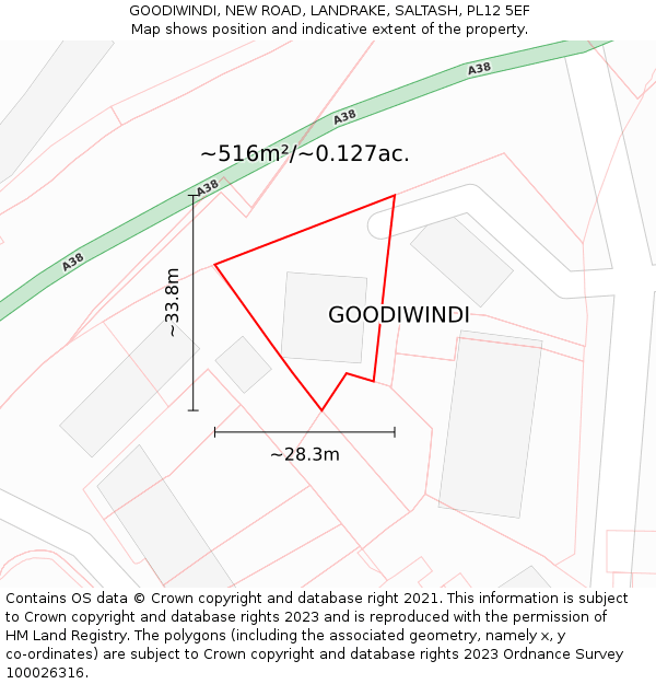 GOODIWINDI, NEW ROAD, LANDRAKE, SALTASH, PL12 5EF: Plot and title map