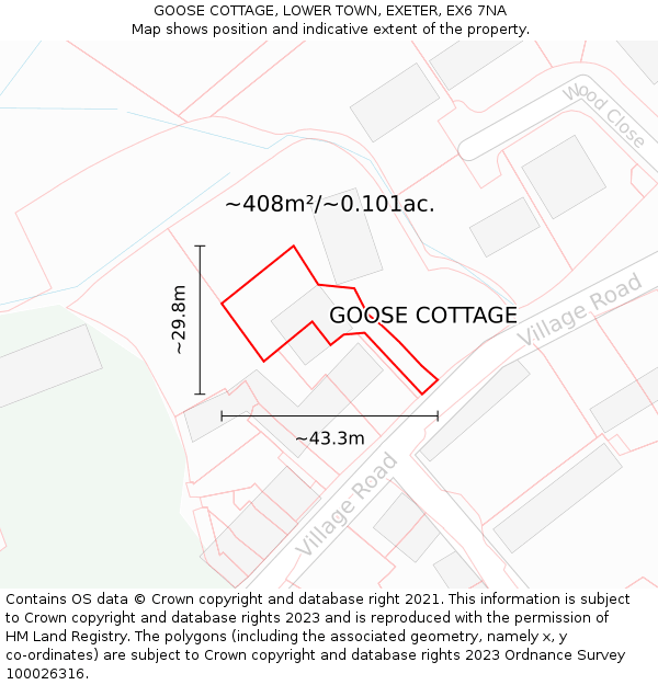 GOOSE COTTAGE, LOWER TOWN, EXETER, EX6 7NA: Plot and title map