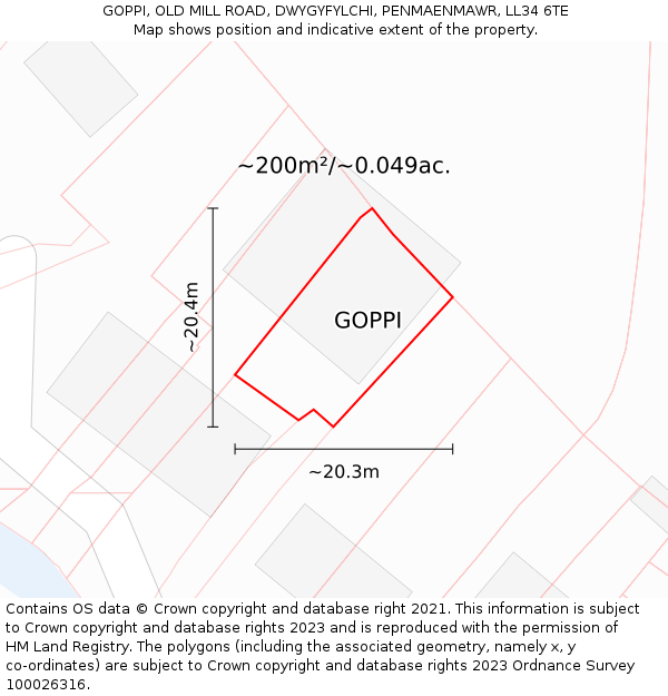 GOPPI, OLD MILL ROAD, DWYGYFYLCHI, PENMAENMAWR, LL34 6TE: Plot and title map