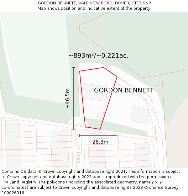 GORDON BENNETT, VALE VIEW ROAD, DOVER, CT17 9NP: Plot and title map