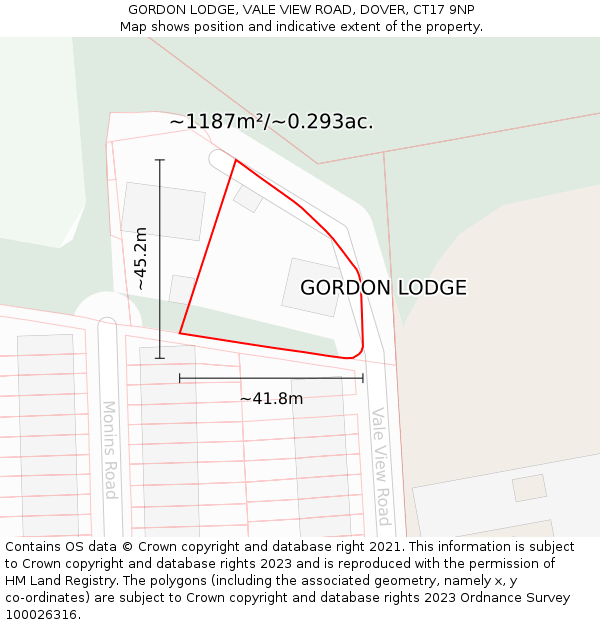 GORDON LODGE, VALE VIEW ROAD, DOVER, CT17 9NP: Plot and title map