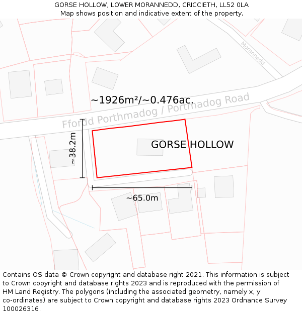 GORSE HOLLOW, LOWER MORANNEDD, CRICCIETH, LL52 0LA: Plot and title map