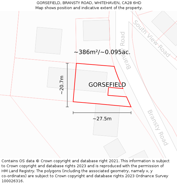 GORSEFIELD, BRANSTY ROAD, WHITEHAVEN, CA28 6HD: Plot and title map