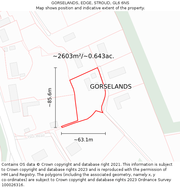 GORSELANDS, EDGE, STROUD, GL6 6NS: Plot and title map