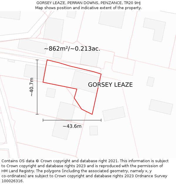 GORSEY LEAZE, PERRAN DOWNS, PENZANCE, TR20 9HJ: Plot and title map