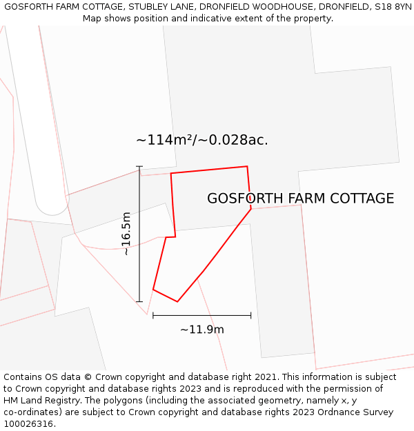 GOSFORTH FARM COTTAGE, STUBLEY LANE, DRONFIELD WOODHOUSE, DRONFIELD, S18 8YN: Plot and title map