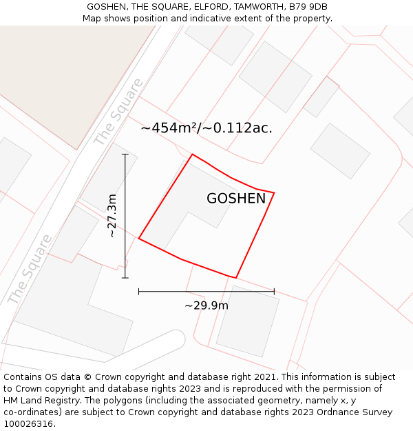 GOSHEN, THE SQUARE, ELFORD, TAMWORTH, B79 9DB: Plot and title map