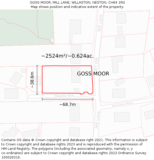 GOSS MOOR, MILL LANE, WILLASTON, NESTON, CH64 1RG: Plot and title map