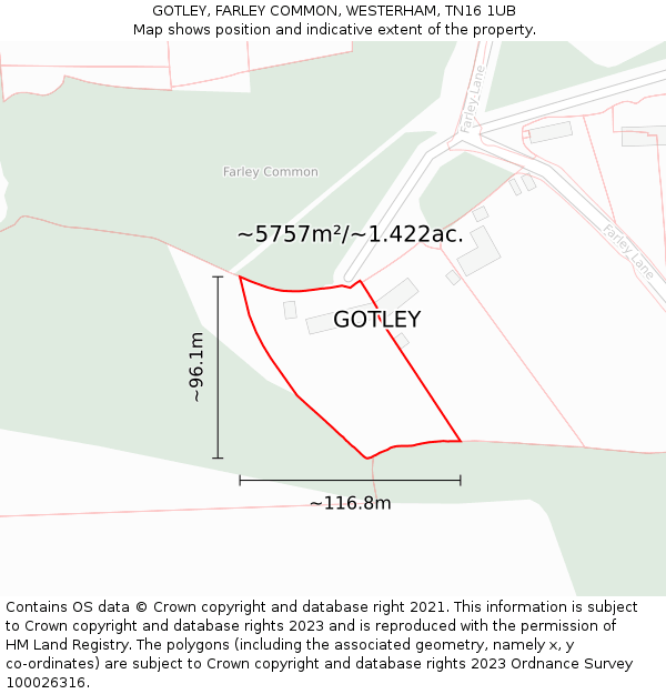 GOTLEY, FARLEY COMMON, WESTERHAM, TN16 1UB: Plot and title map
