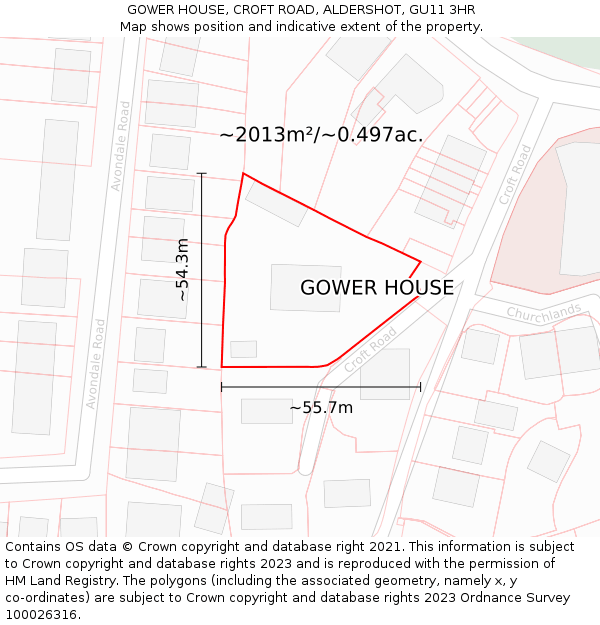 GOWER HOUSE, CROFT ROAD, ALDERSHOT, GU11 3HR: Plot and title map