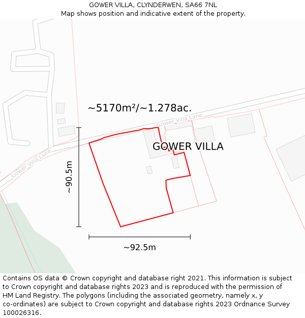 GOWER VILLA, CLYNDERWEN, SA66 7NL: Plot and title map