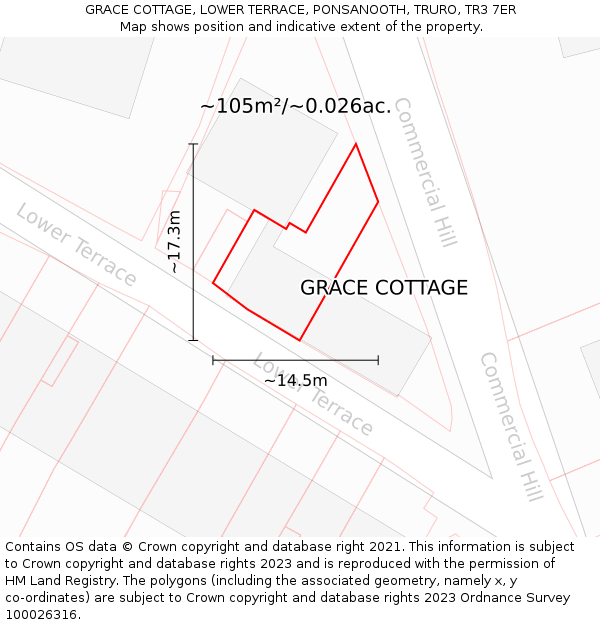 GRACE COTTAGE, LOWER TERRACE, PONSANOOTH, TRURO, TR3 7ER: Plot and title map