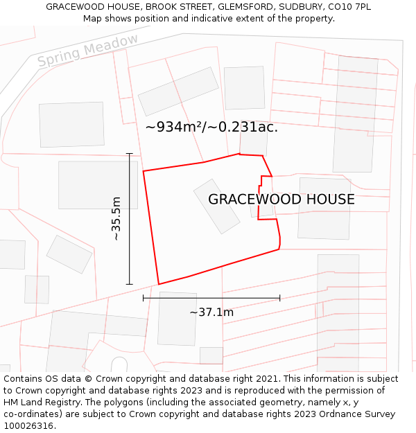 GRACEWOOD HOUSE, BROOK STREET, GLEMSFORD, SUDBURY, CO10 7PL: Plot and title map