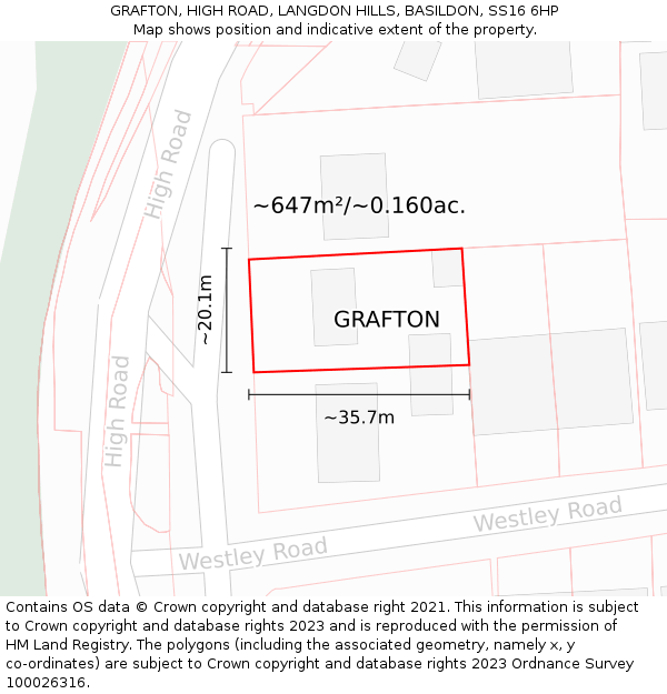 GRAFTON, HIGH ROAD, LANGDON HILLS, BASILDON, SS16 6HP: Plot and title map