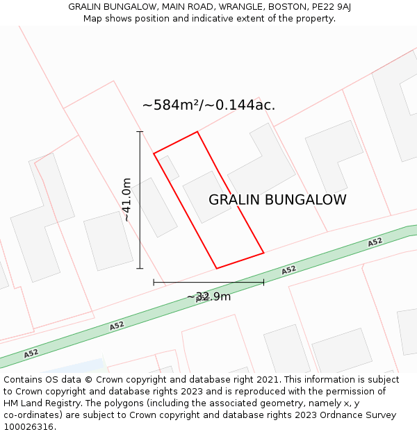 GRALIN BUNGALOW, MAIN ROAD, WRANGLE, BOSTON, PE22 9AJ: Plot and title map