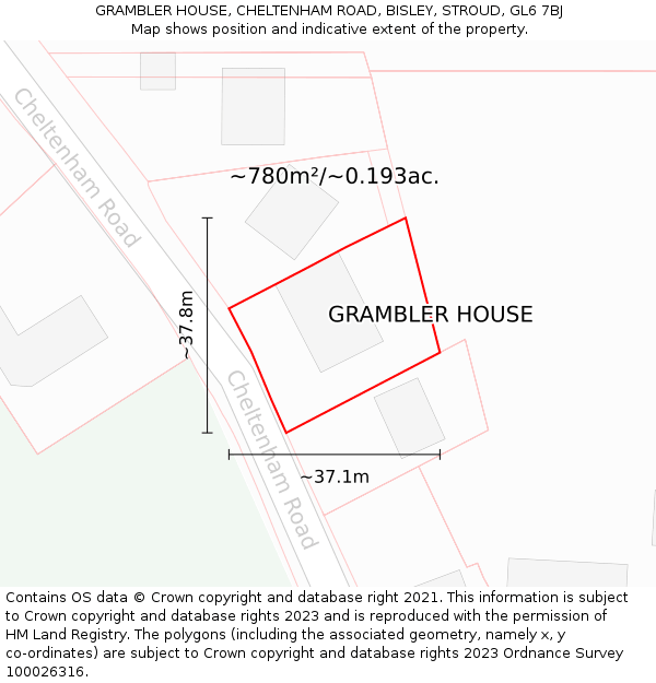 GRAMBLER HOUSE, CHELTENHAM ROAD, BISLEY, STROUD, GL6 7BJ: Plot and title map