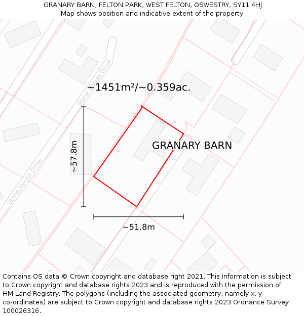 GRANARY BARN, FELTON PARK, WEST FELTON, OSWESTRY, SY11 4HJ: Plot and title map