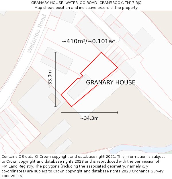 GRANARY HOUSE, WATERLOO ROAD, CRANBROOK, TN17 3JQ: Plot and title map