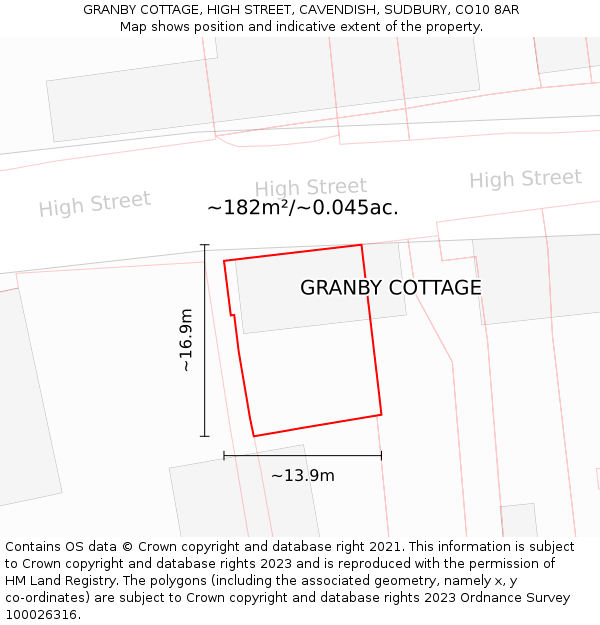 GRANBY COTTAGE, HIGH STREET, CAVENDISH, SUDBURY, CO10 8AR: Plot and title map