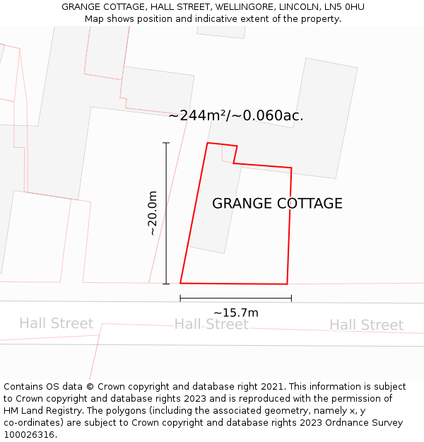 GRANGE COTTAGE, HALL STREET, WELLINGORE, LINCOLN, LN5 0HU: Plot and title map