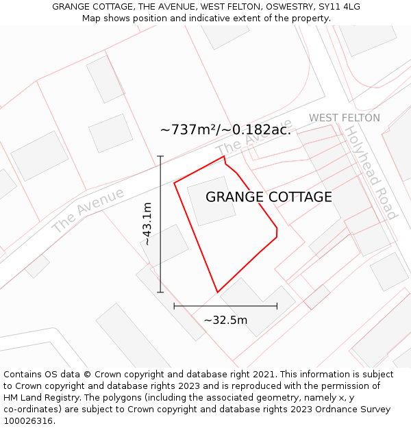 GRANGE COTTAGE, THE AVENUE, WEST FELTON, OSWESTRY, SY11 4LG: Plot and title map