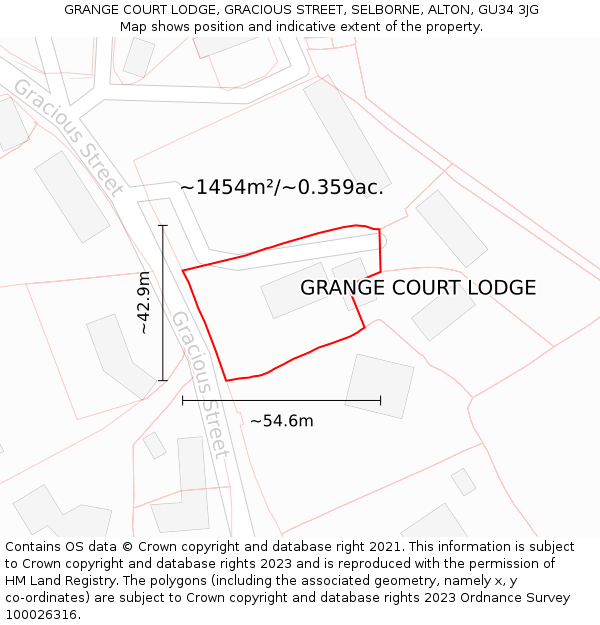 GRANGE COURT LODGE, GRACIOUS STREET, SELBORNE, ALTON, GU34 3JG: Plot and title map