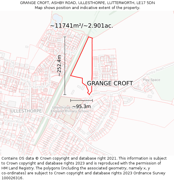 GRANGE CROFT, ASHBY ROAD, ULLESTHORPE, LUTTERWORTH, LE17 5DN: Plot and title map