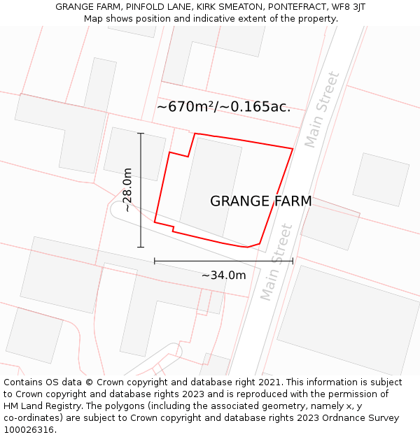 GRANGE FARM, PINFOLD LANE, KIRK SMEATON, PONTEFRACT, WF8 3JT: Plot and title map