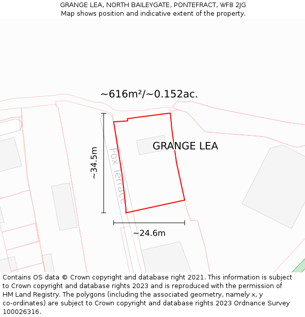 GRANGE LEA, NORTH BAILEYGATE, PONTEFRACT, WF8 2JG: Plot and title map