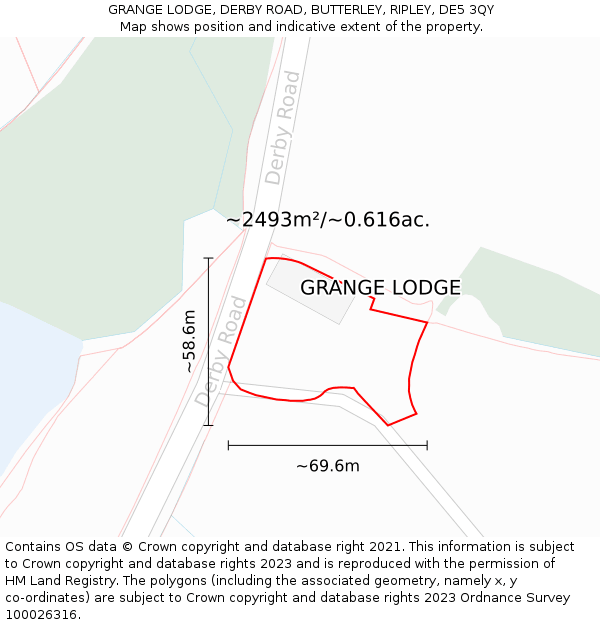 GRANGE LODGE, DERBY ROAD, BUTTERLEY, RIPLEY, DE5 3QY: Plot and title map