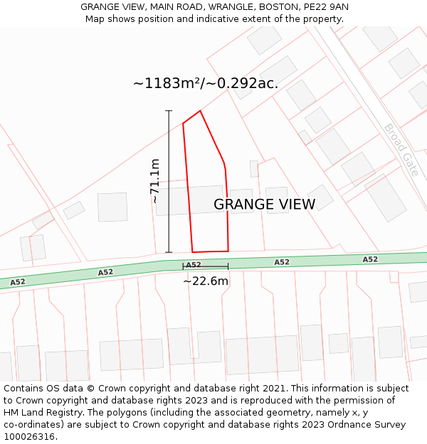 GRANGE VIEW, MAIN ROAD, WRANGLE, BOSTON, PE22 9AN: Plot and title map