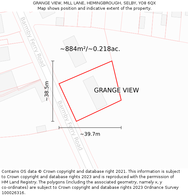 GRANGE VIEW, MILL LANE, HEMINGBROUGH, SELBY, YO8 6QX: Plot and title map