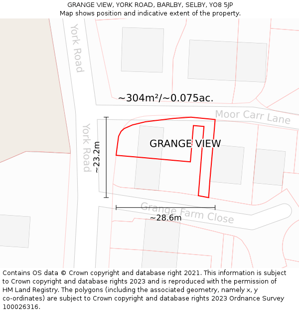 GRANGE VIEW, YORK ROAD, BARLBY, SELBY, YO8 5JP: Plot and title map