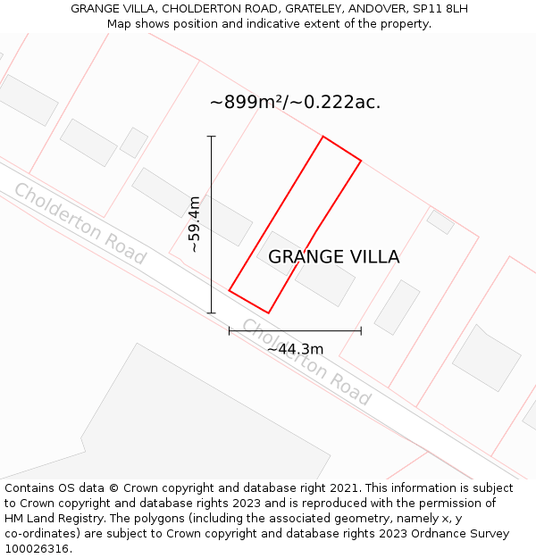 GRANGE VILLA, CHOLDERTON ROAD, GRATELEY, ANDOVER, SP11 8LH: Plot and title map