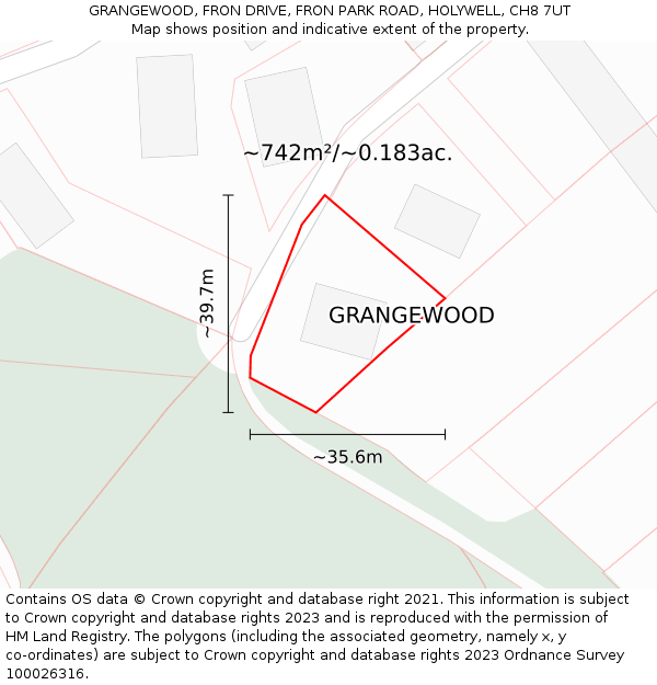 GRANGEWOOD, FRON DRIVE, FRON PARK ROAD, HOLYWELL, CH8 7UT: Plot and title map