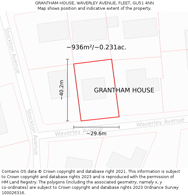 GRANTHAM HOUSE, WAVERLEY AVENUE, FLEET, GU51 4NN: Plot and title map