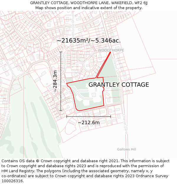 GRANTLEY COTTAGE, WOODTHORPE LANE, WAKEFIELD, WF2 6JJ: Plot and title map