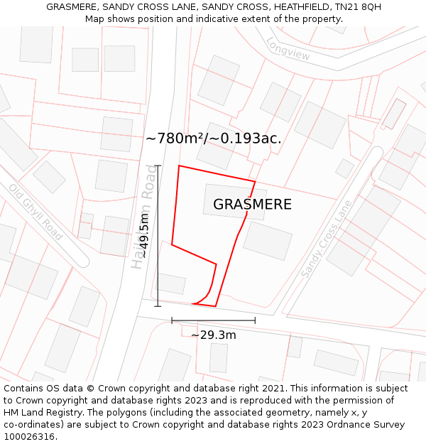 GRASMERE, SANDY CROSS LANE, SANDY CROSS, HEATHFIELD, TN21 8QH: Plot and title map