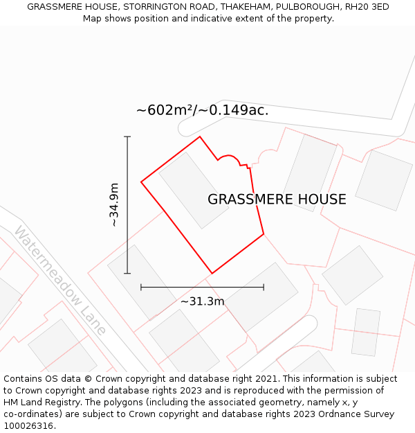 GRASSMERE HOUSE, STORRINGTON ROAD, THAKEHAM, PULBOROUGH, RH20 3ED: Plot and title map