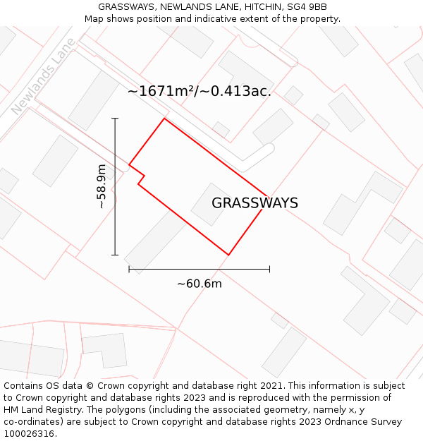 GRASSWAYS, NEWLANDS LANE, HITCHIN, SG4 9BB: Plot and title map